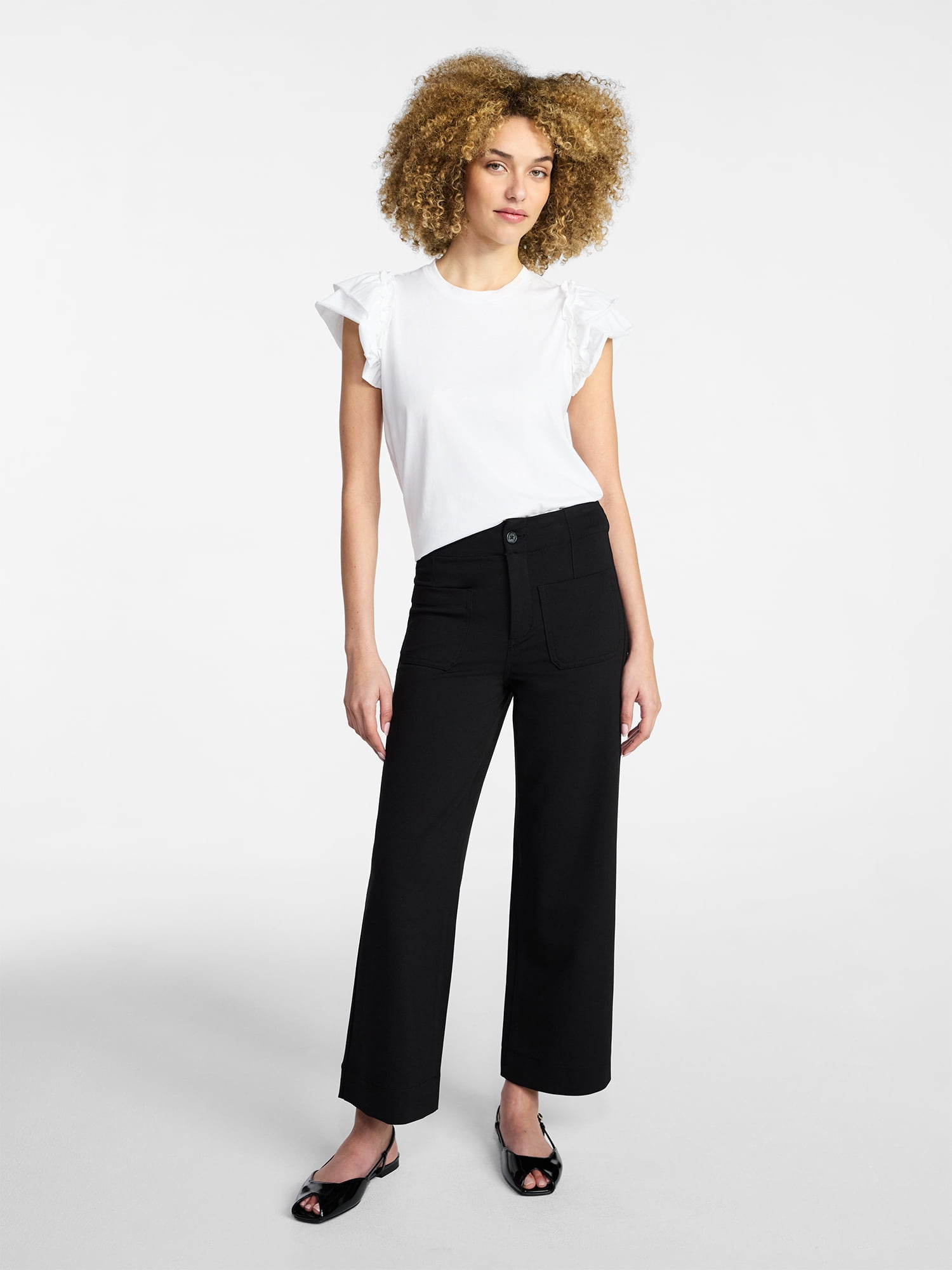 Time and Tru Women's Ponte Knit Patch Pocket Pants, 28" Inseam, Sizes 0-20