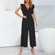 thumbnail image 3 of Mono con cuello en V, pantalones para mujer, mamelucos casuales sin mangas con cintura, pierna recta plisada, 3 of 7