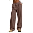 thumbnail image 3 of Women's & Women's Plus Casual Pants, Pull-on Pants with Elastic Waist Drawstring & Side Pockets, Running Fitness Casual Wear | VerBelle,Coffee S, 3 of 9