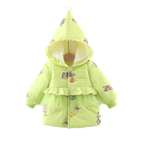 Chenyin 1-4T Girl's Winter Cotton Coat Jacket for Toddler Baby Butterfly Embroidery Padded Outwear Warm Cotton Puffer Hooded Jacket