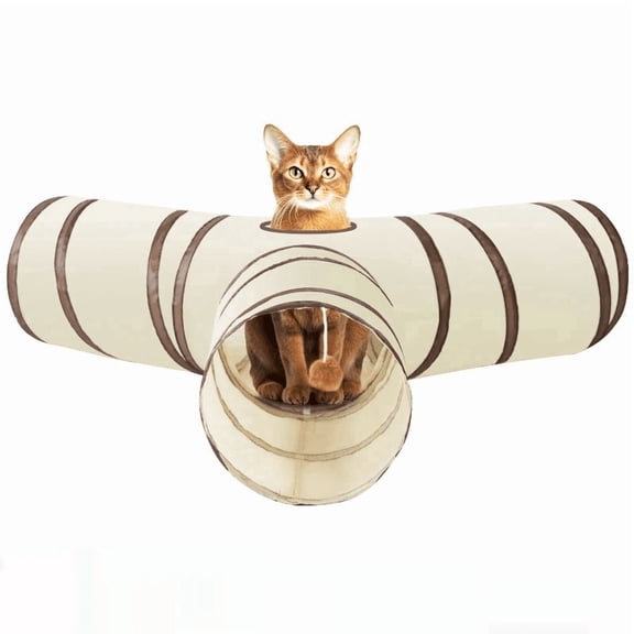 Potaroma Indoor Cat Tunnel Toy, 3-Way Collapsible Tube with Peek Hole and Toy Ball for Kittens, Rabbits, Small Animals