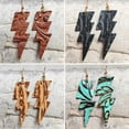 thumbnail image 2 of Retro Vintage Genuine Leather Lightning Shape Flower Cowhide Women Earrings, 2 of 9