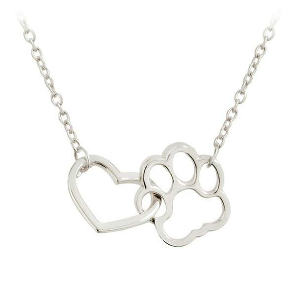 Lindo perro estampado amor corazón collar moda animal huella collar mujeres niñas joyería regalo (plata)