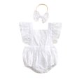 thumbnail image 1 of Gureui Kids Baby Girls Summer Romper with Headband, Plain Fly Sleeves Lace Square Neck Tie-Up Romper, Infant Snap Triangle Backless Jumpsuit, 1 of 9