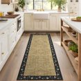 thumbnail image 2 of GlowSol 2'x6' Modern Floral Bordered Runner Rug Washable Non-Slip Bedroom Runner Rug Soft Hallway Runner Rugs for Laundry Room, Flax/Black, 2 of 8