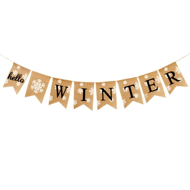 Guirnalda de arpillera con temática invernal, delicada guirnalda de copos de nieve y mariposas cola de golondrina, banderines con letras impresas, decoración para fiestas, artículos de lino