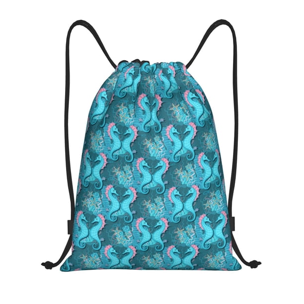 Fotbe Seahorse Bolsa Mochila con Cordón Estampada, Bolsa de Gimnasio Deportiva, Bolsa Cinch, Bolsa con Cordón para Hombres y Mujeres-Small