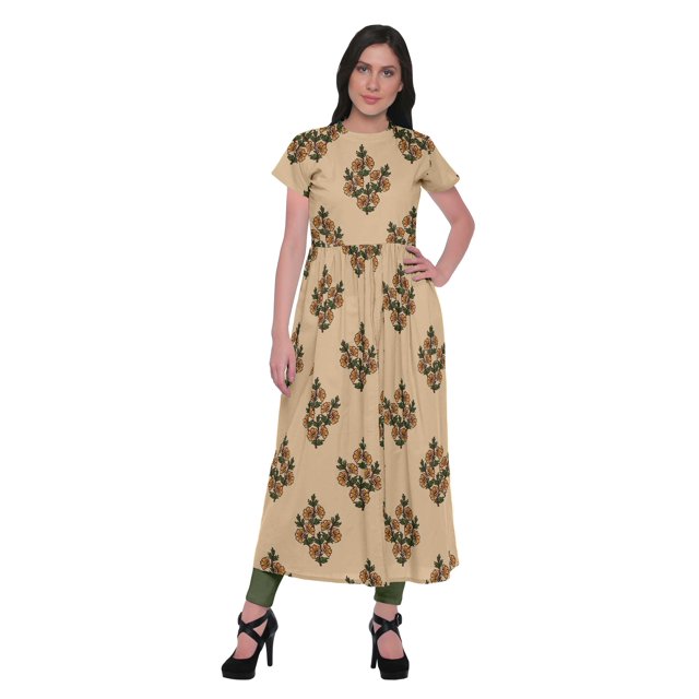 Moomaya Kurta à Manches Courtes Tunique d'Été Imprimée Kurtis à Fente avant pour Femmes