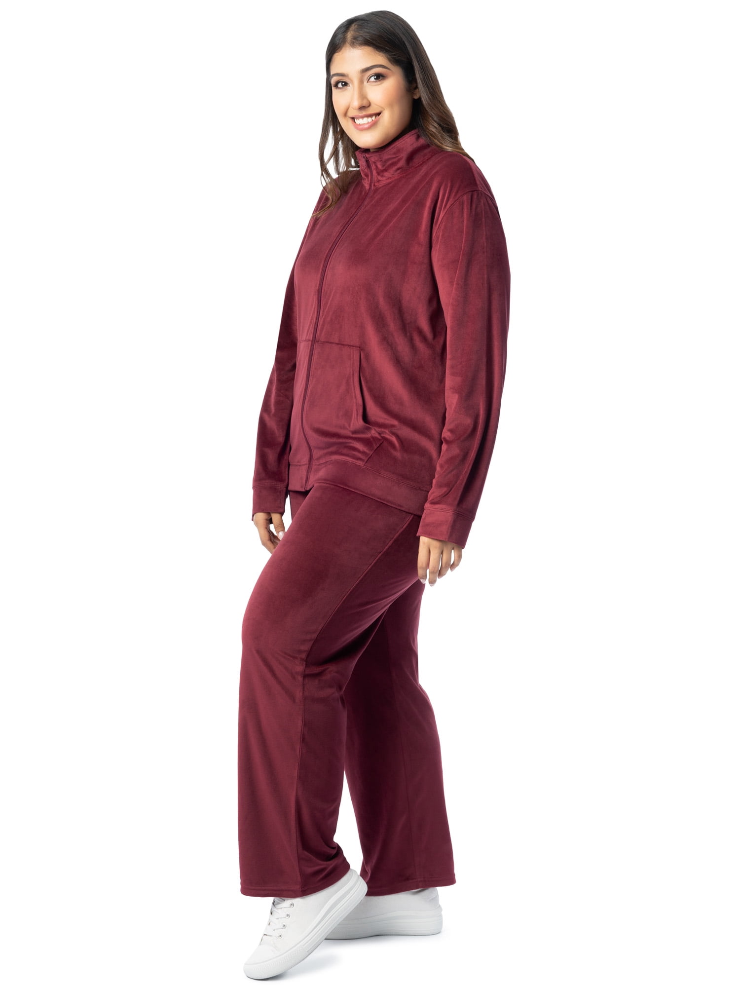 Athletic Works Women's Plus Active Velour Zip-Up Tracksuit Set, 2-Piece Set