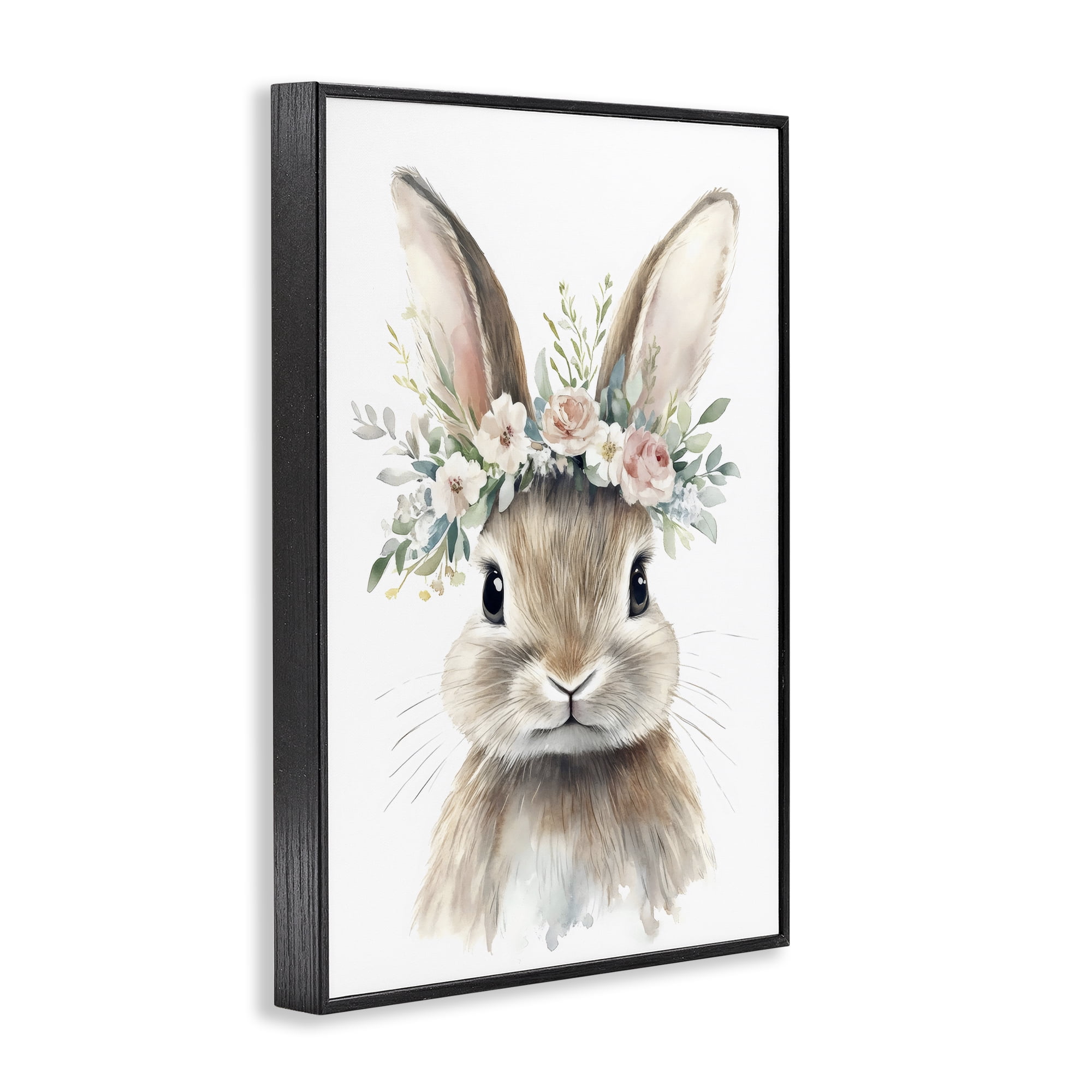 Stupell Industries Flower Adorned Baby Rabbit Black Framed Giclee Art, design by Creative Studio