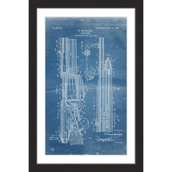 "Rifle 1907 Blueprint" Framed Painting Art Print, 20" x 1.5"