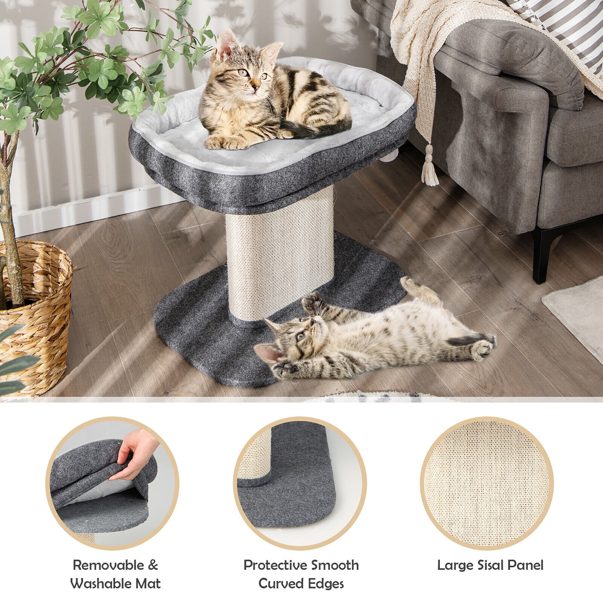 Gymax Modern Cat Tree Tower Cat Activity Tower w/ Large Plush Perch Grey