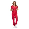 thumbnail image 2 of ACTIVE UNIFORMS Women’s Ultra-Soft Luxe Stretch Jogger Scrub Set V-Neck Top & Jogger Pants with Pockets - Regular & Petite Size (Red, X-Small), 2 of 4
