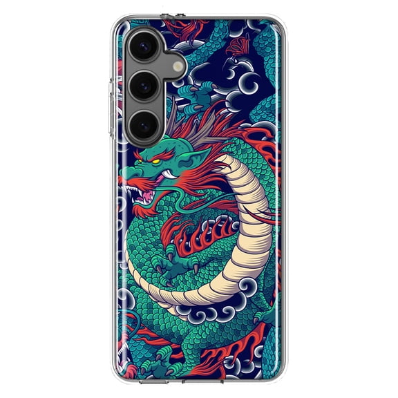 Mundaze - Case for Samsung Galaxy S24 Slim Shockproof Hard Shell Soft TPU Heavy Duty Protective Phone Cover - Dragon Tattoo
