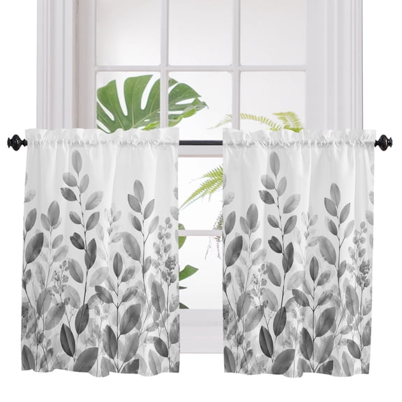 Spring Botanical Bathroom Window Curtain, Country Eucalyptus Leaves Simple Gray Light Filtering Coffee Kitchen Curtains, Bedroom Living Room Curtains 2 Panel 84"x45"