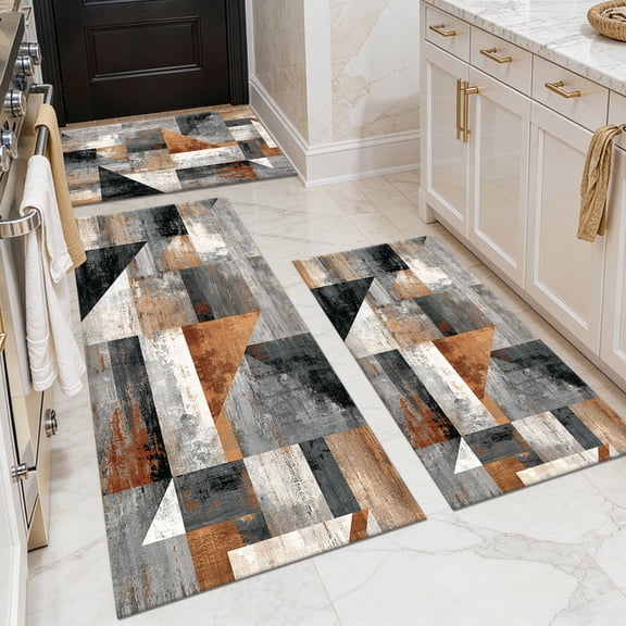 3-Piece Farmhouse Kitchen Rug Set, Washable Anti Slip Striped Floor Mats in 3 Sizes, Stain Resistant Decor Rugs for Kitchen Hallway Bathroom Home Christmas Decor