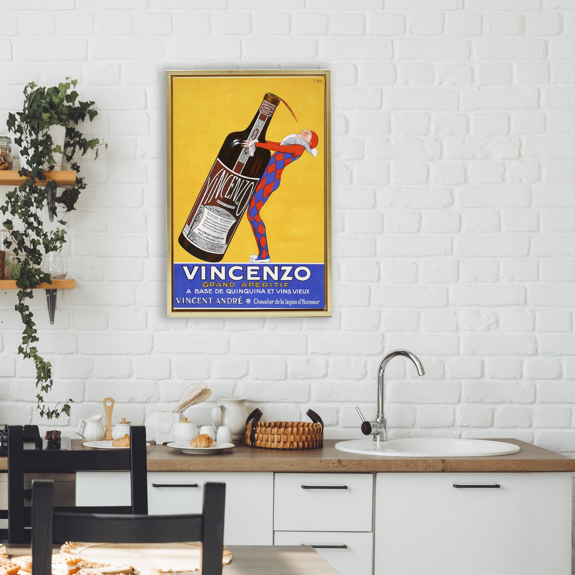 Stupell Industries Vincenzo Vintage Wine Gold Framed Floater Canvas Wall Art, design by Vintage Posters
