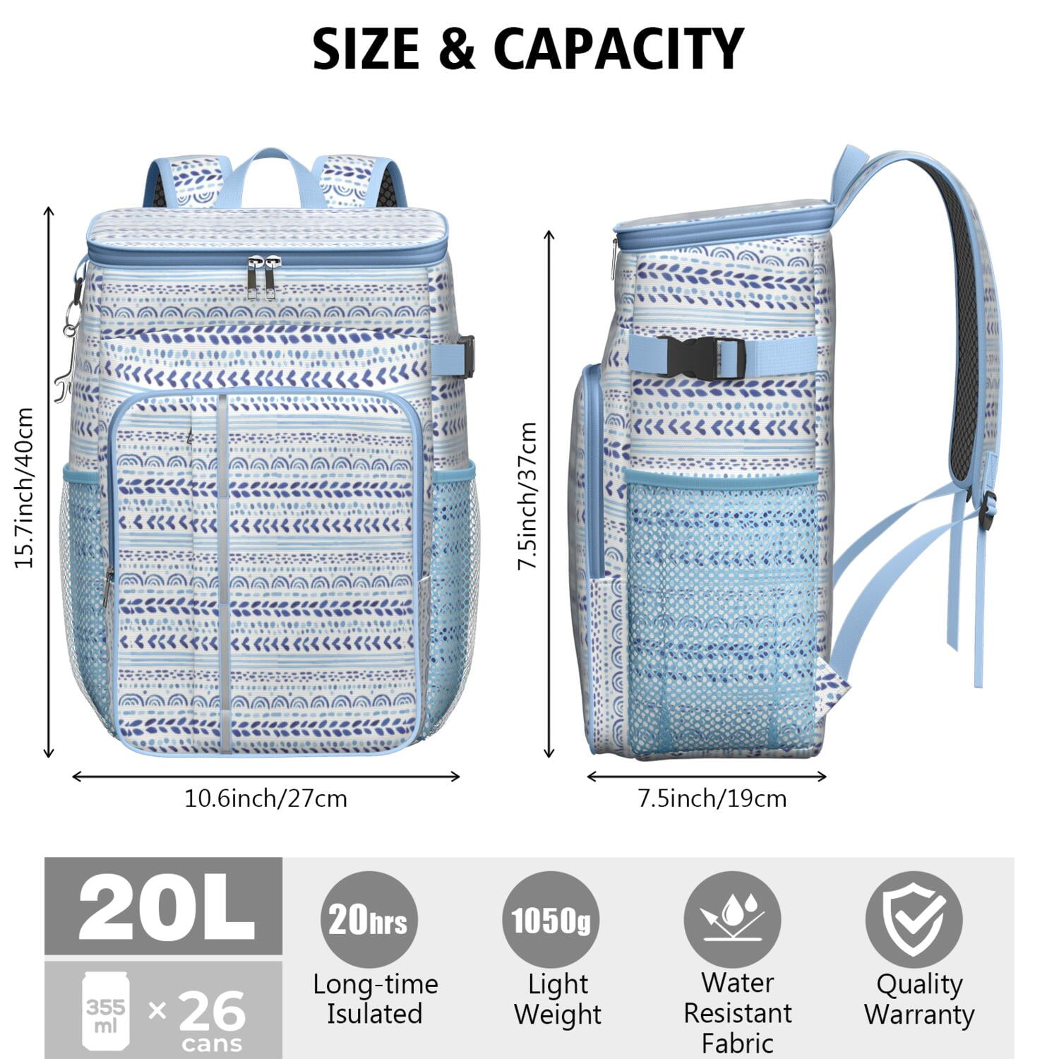 Travel Cooler Bag - Boho Bohemia Pioneer Flower Geometric Line Art Camping Beer Cooler Backpack with Bottle Opener- Waterproof Insulated Picnic Backpacks - Cooler Bag for Beach