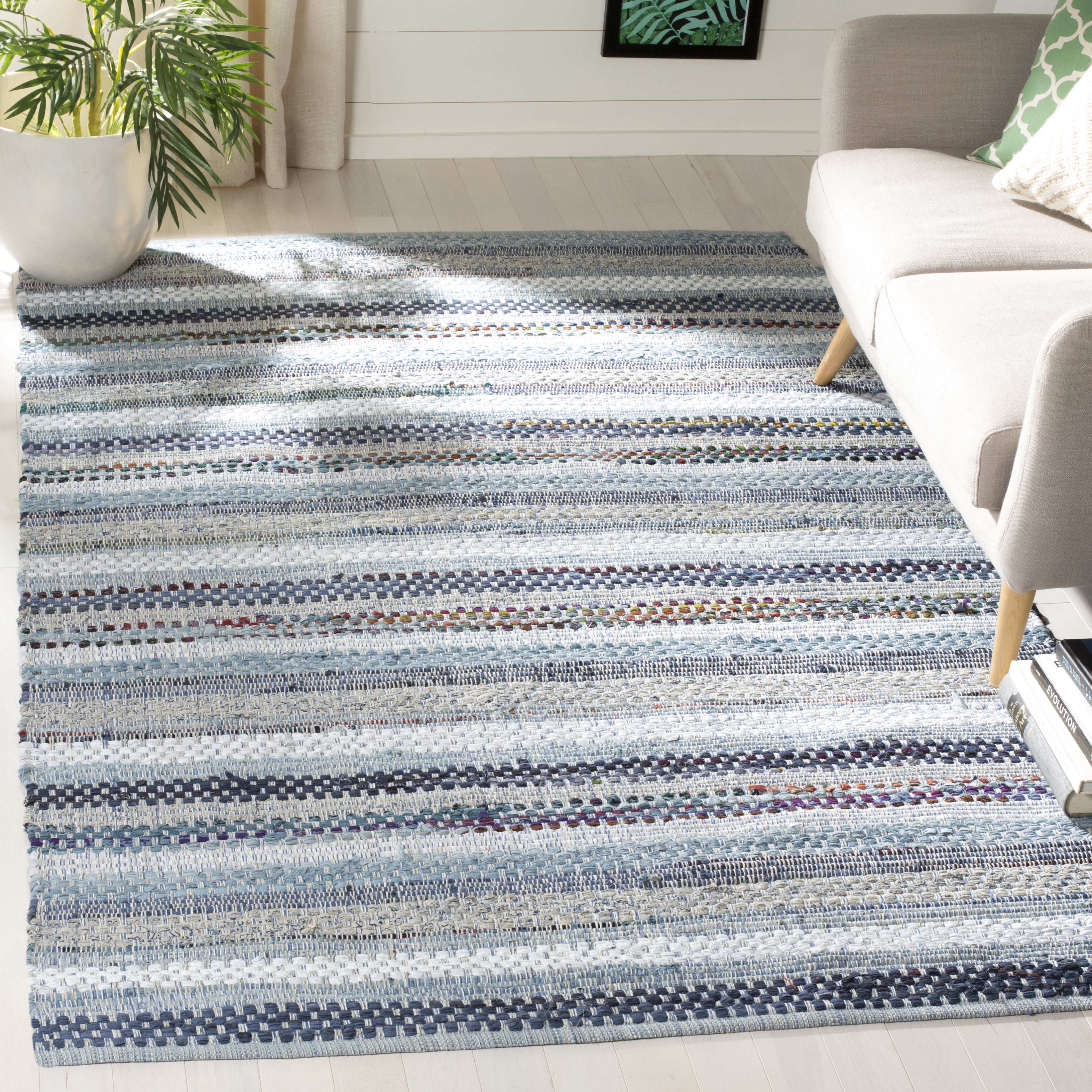 SAFAVIEH Montauk Darion Striped Cotton Area Rug, Blue/Multi, 5' x 8