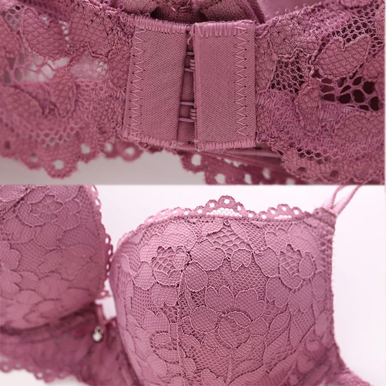 Linyer Lace Bra Set Push up Adjustable Girls Underwear Hollow Breathable  Lingerie Purple 38/85B 
