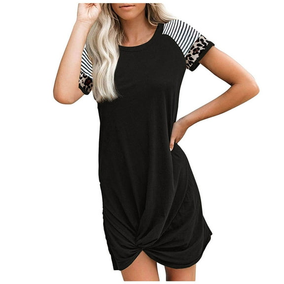 Lenago Women's Crewneck Short Sleeve Standard-Fit Midi T - Shirt Dress