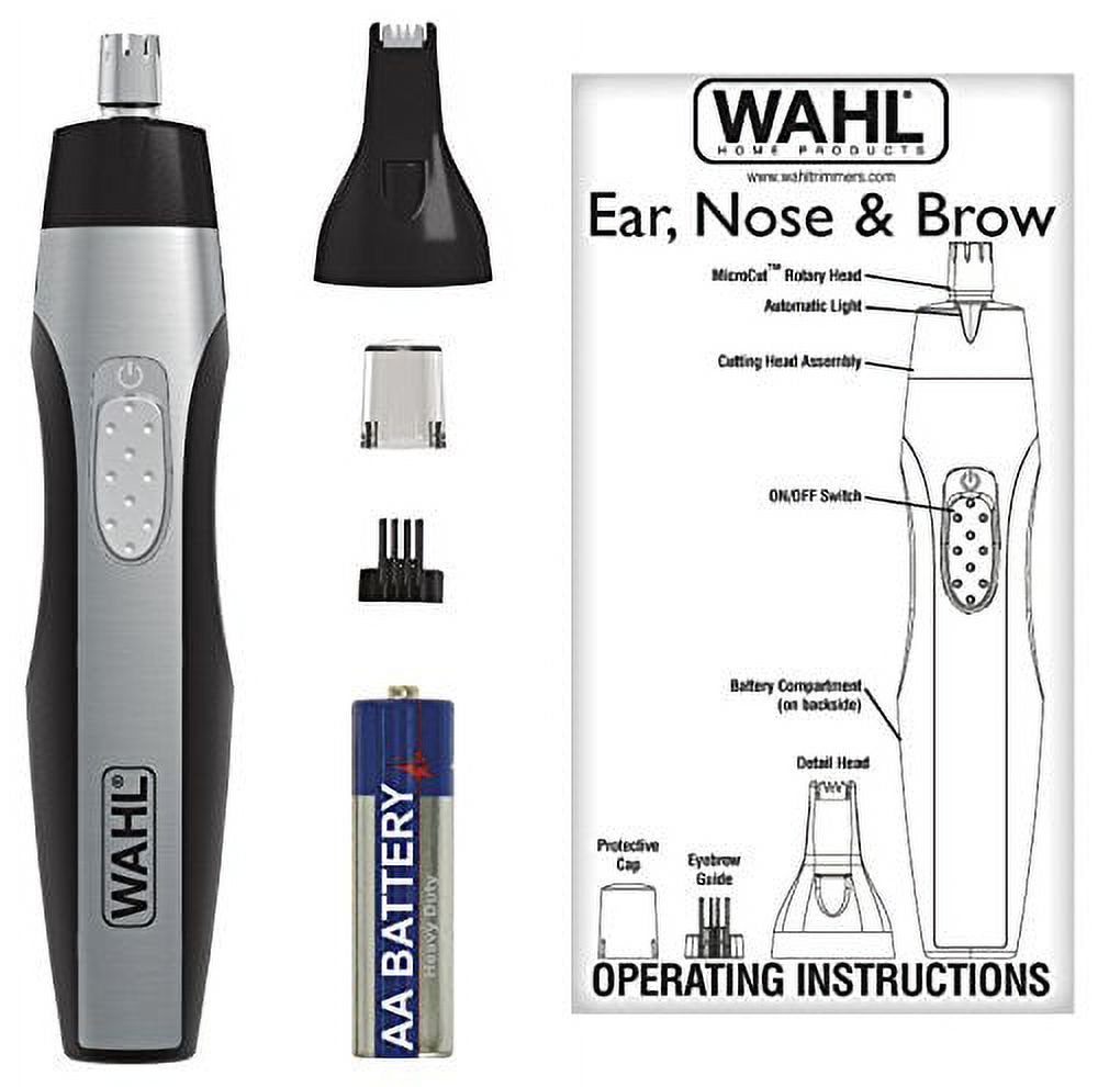 Wahl Lighted Ear, Nose & Brow Trimmer Clipper - Painless Eyebrow & Facial Hair Trimmer for Men & Women, Battery Operated Electric Groomer - Model 5546-200, Black/Silver - image 2 of 3