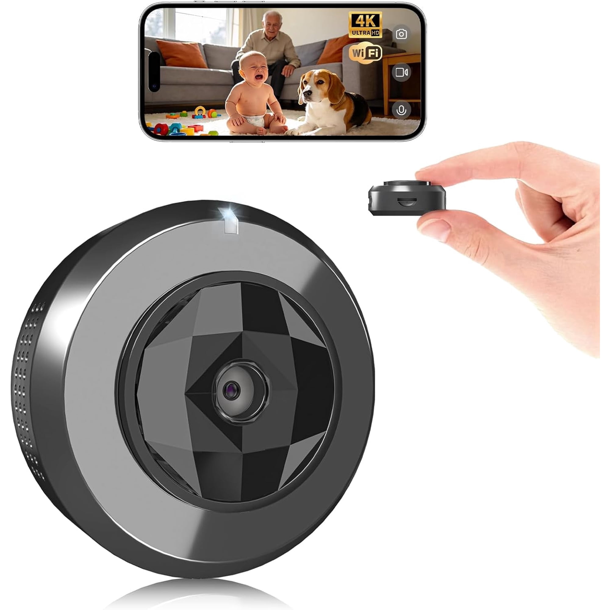 4K Indoor Security Hidden Camera – Wireless Nanny Cam with WiFi, Free Cloud Storage, App Control, Motion Detection for Baby, Pet, or Home Surveillance (Deep Black)