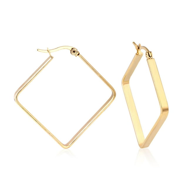 A Pair Of Fashion Exaggerated Earrings Geometric Rhombus Earrings Stainless Steel Earrings Niche Titanium Steel Earrings Large Earrings For Women (Gol