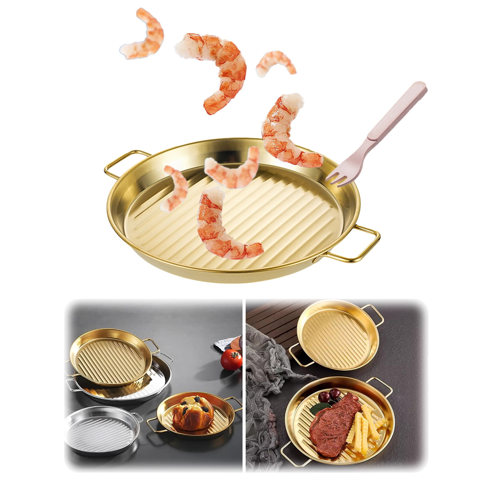 WIFKLSIIPG Stainless Steel Round Grill Dish with Handle Breakfast Plate ...