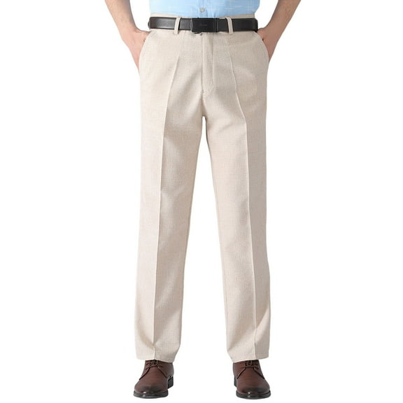 Telankuip Business Dress Suit Pants for Men Trendy Pleated High-Waist Straight Leg Comfort Pant with Pockets Solid Color Casual Work Trousers for All Seasons Yellow 36