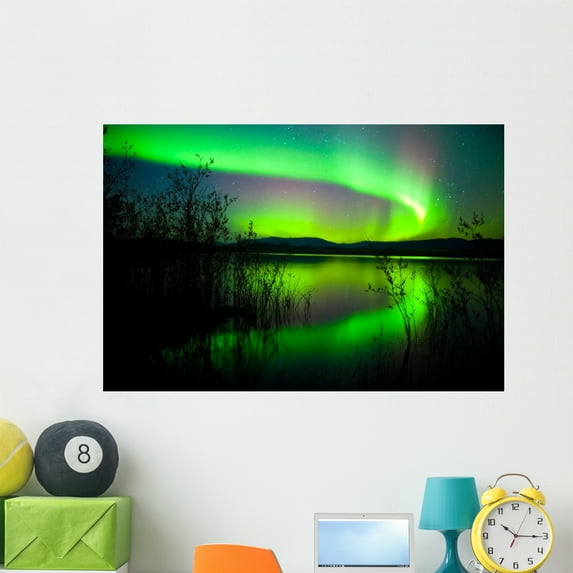 Northern Lights Mirrored Lake Wall Mural by Wallmonkeys Peel and Stick Graphic (48 in W x 32 in H) WM214267