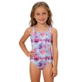thumbnail image 5 of Girls One Piece Swimsuit Size 8-9 Keyhole Tankini with Shorts Quick Dry & Stretchy Tropical Print Ruffle Bathing Suit Spaghetti Strap Swimwear Shorts and Skirt Purple7-8 Years, 5 of 8