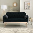 thumbnail image 7 of 55" Velvet Sofa, Modern Elegant Loveseat Couch with 2 Pillows and Golden Metal Legs, Twin Size Loveseat Accent Sofa with Button Tufted Backrest for Living Room, Bedroom, Office, Black, 7 of 7