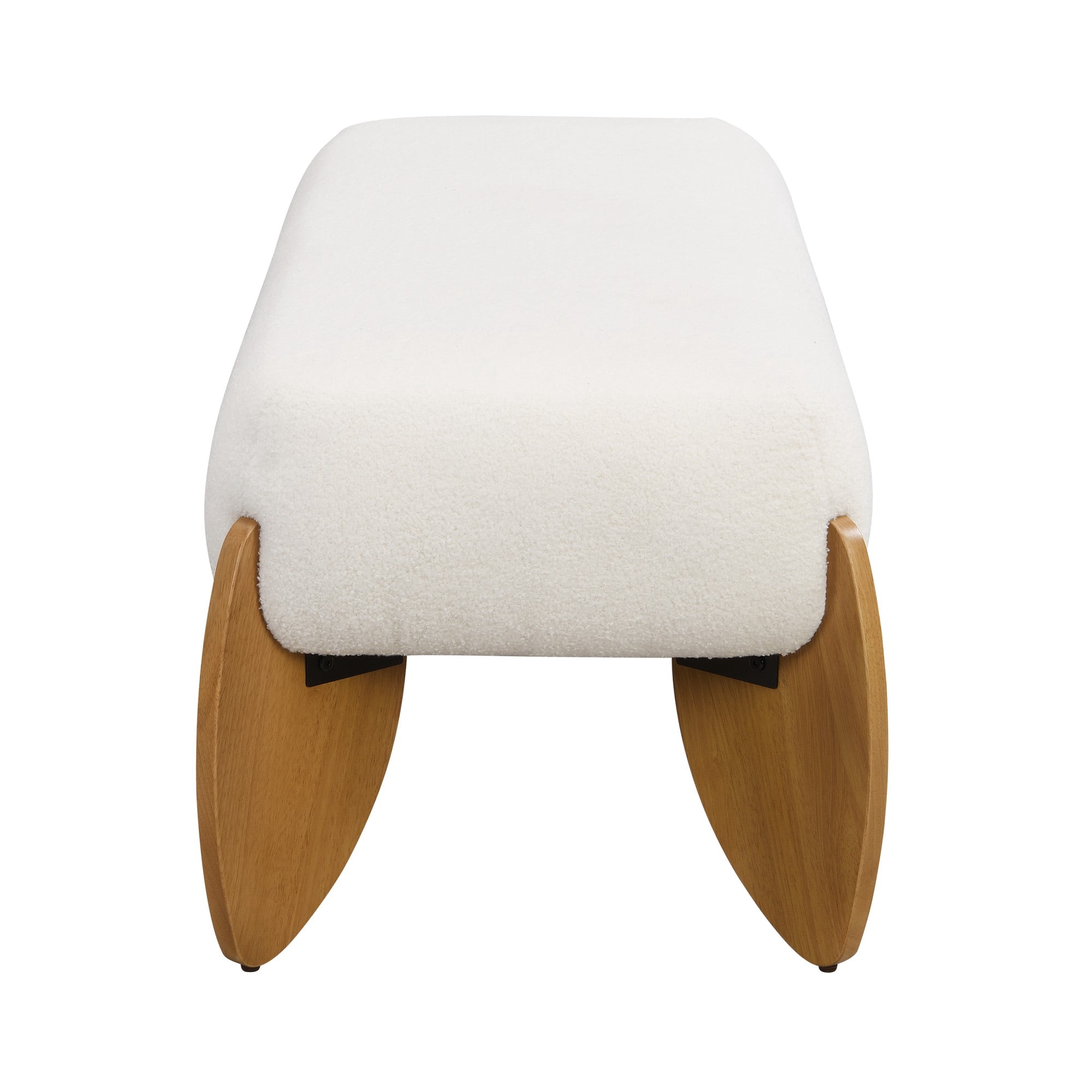 Aukfa Boucle Ottoman Bench with Wooden Legs, Upholstered Accent Bench for Living Room, Bedroom, or Hallway
