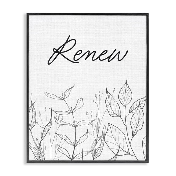 Renew with Leaf Outlines Black Framed Giclee Art, design by Lettered and Lined