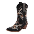 thumbnail image 7 of Cowboy Boots for Women Floral Embroidery Pointed Toe Chunky Heel Mid Calf Western Booties Country Concert Dress Cowgirl Boots Black Size 6.5, 7 of 7
