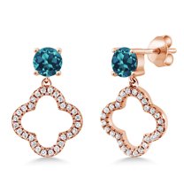 Gem Stone King 2.07 Ct Round London Blue Topaz 18K Rose Gold Plated Silver Earrings