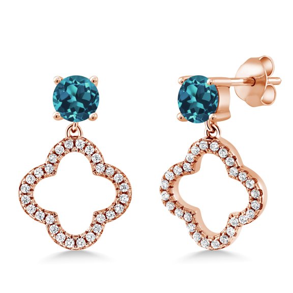 Gem Stone King 2.07 Ct Round London Blue Topaz 18K Rose Gold Plated Silver Earrings