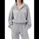 thumbnail image 2 of Sudadera Holgada Informal de Modal con Media Cremallera y Cuello Alto para Mujer, Jersey de Larga Popular para Otoño de 2025. Gris XL, 2 of 9