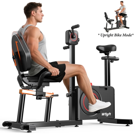 Cycool 2 in 1 Recumbent Exercise Bike with Arm Exerciser Upright Recumbent Cross Trainer for Senior Adults Home Training