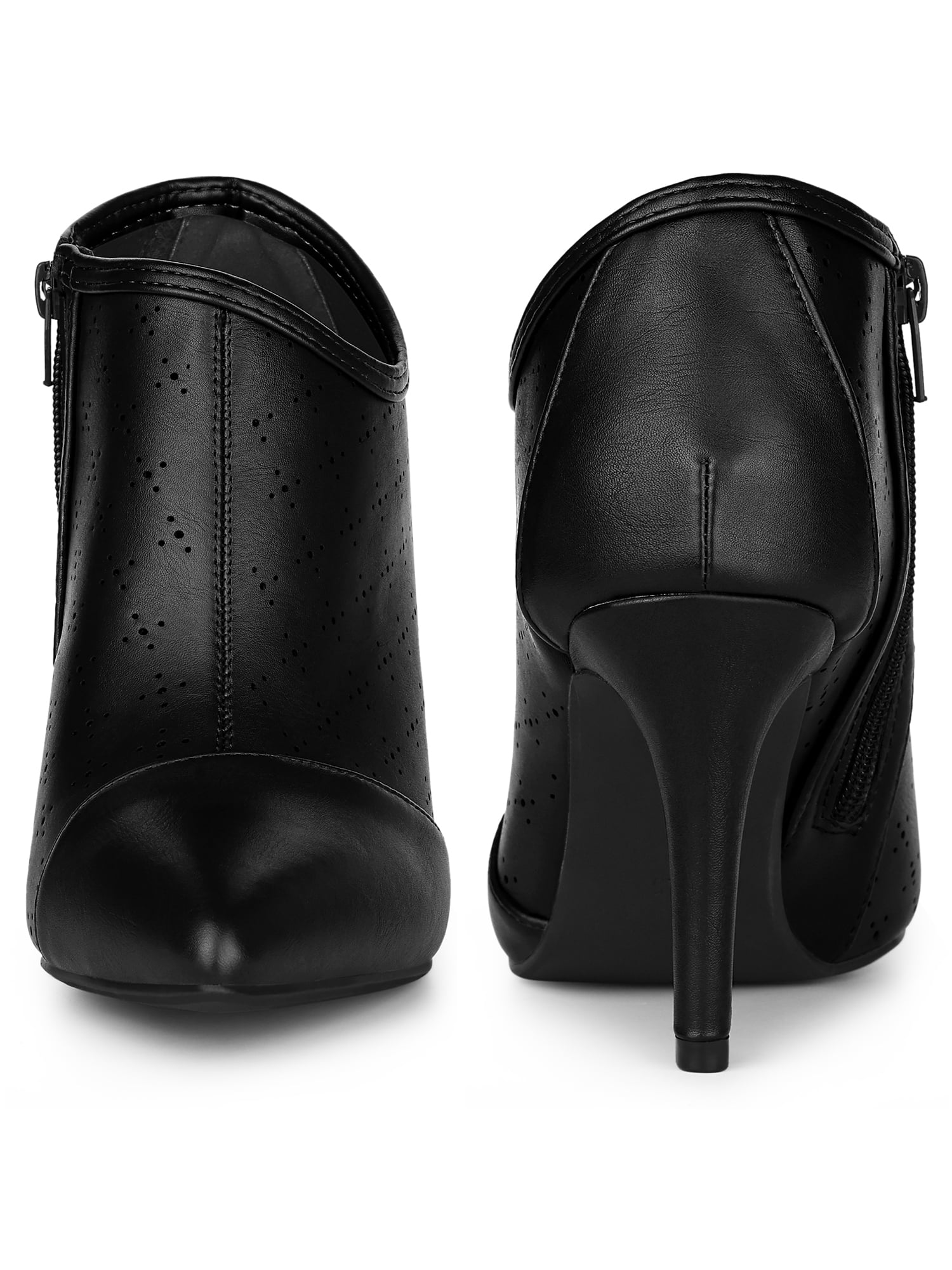 DARING DIVA Women's Perforated Pointy Toe Zipper Stiletto Heeled Ankle Boots Black 9.5