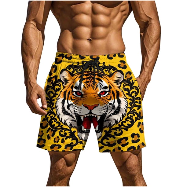 Pantalones de Baño de Cintura Elástica para Hombres Pantalones Cortos de Playa de Cinco Puntos con Bolsillos Dobles