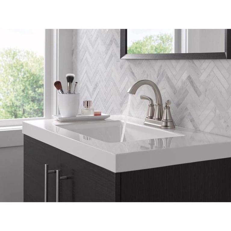 Delta Geist Brushed Nickel Centerset Bathroom Sink Faucet, 4 in
