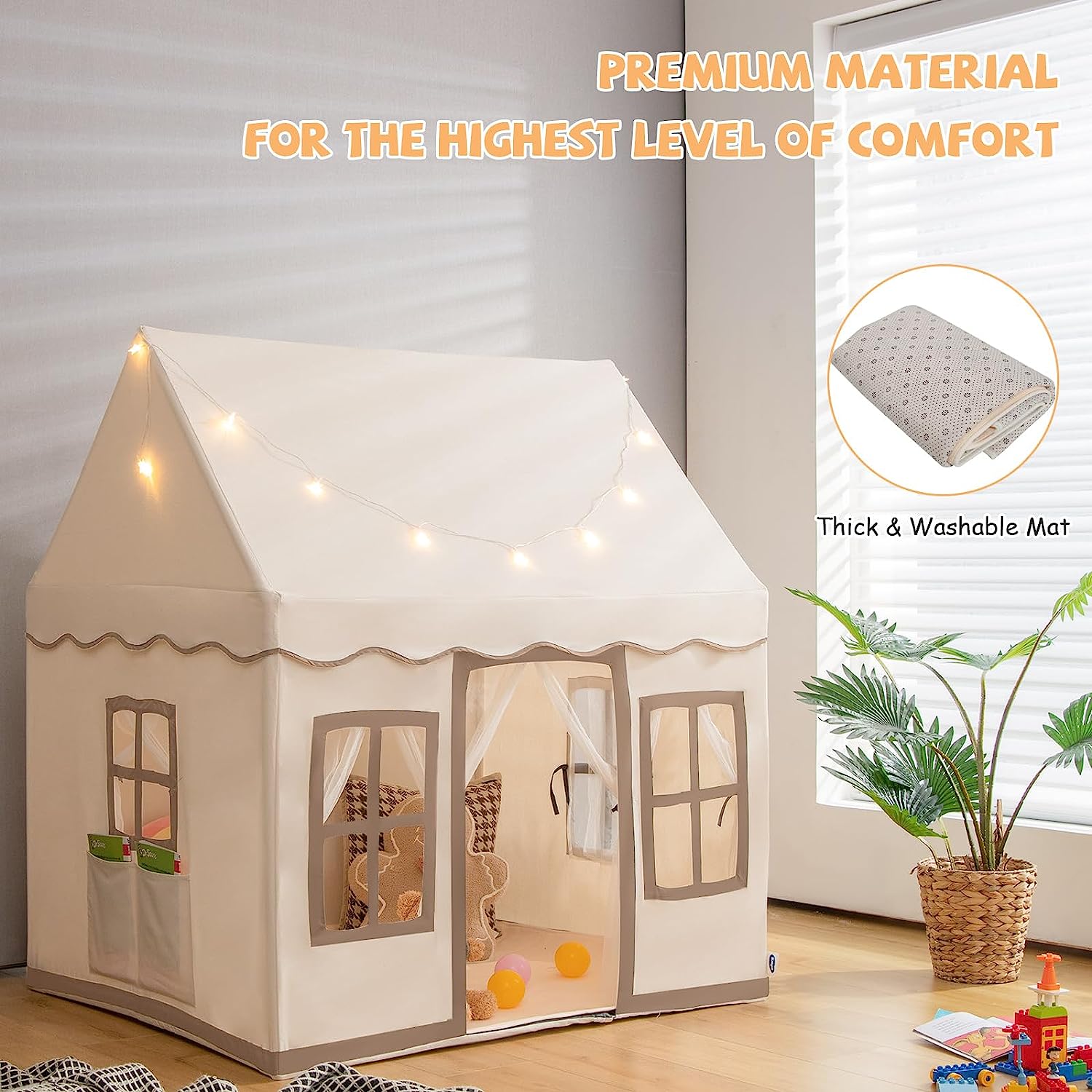 INFANS Kids Play Tent with Washable Mat, Star Light Windows, Indoor ...