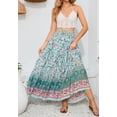 thumbnail image 3 of Breezy Print Shirred Waist Ankle Length Pleated Layered Flare Skirt Green Small, 3 of 5