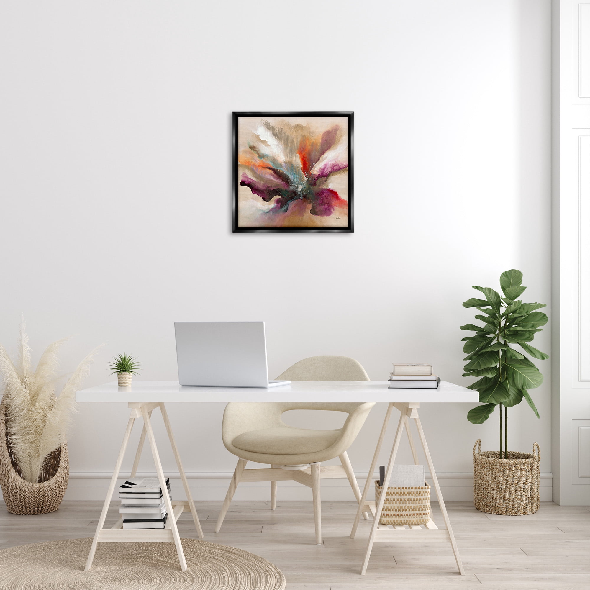 Stupell Industries Modern Botanical Leaves Botanical & Floral Painting Black Floater Framed Canvas Art Print Wall Art, 25 x 25