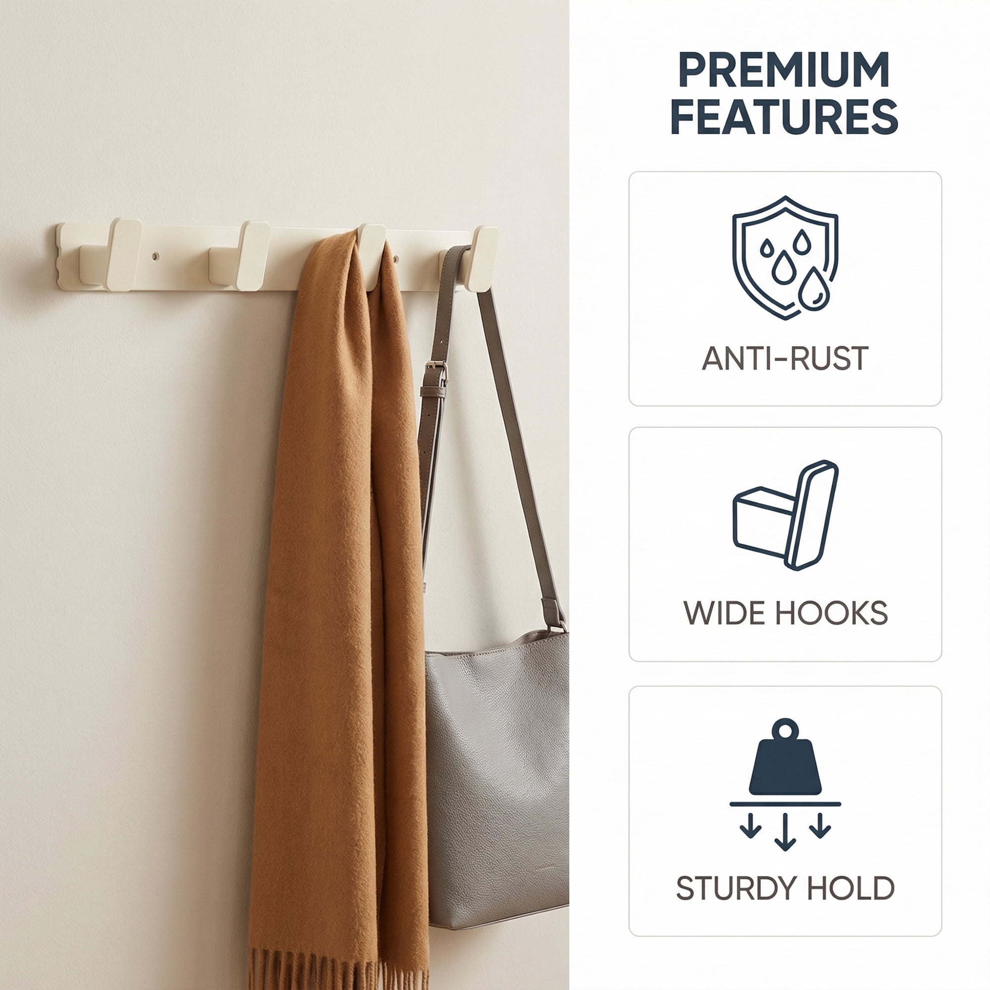 Unique Bargains Coat Rack Wall Mount Metal 4 Hooks Hat Rack for Entryway White