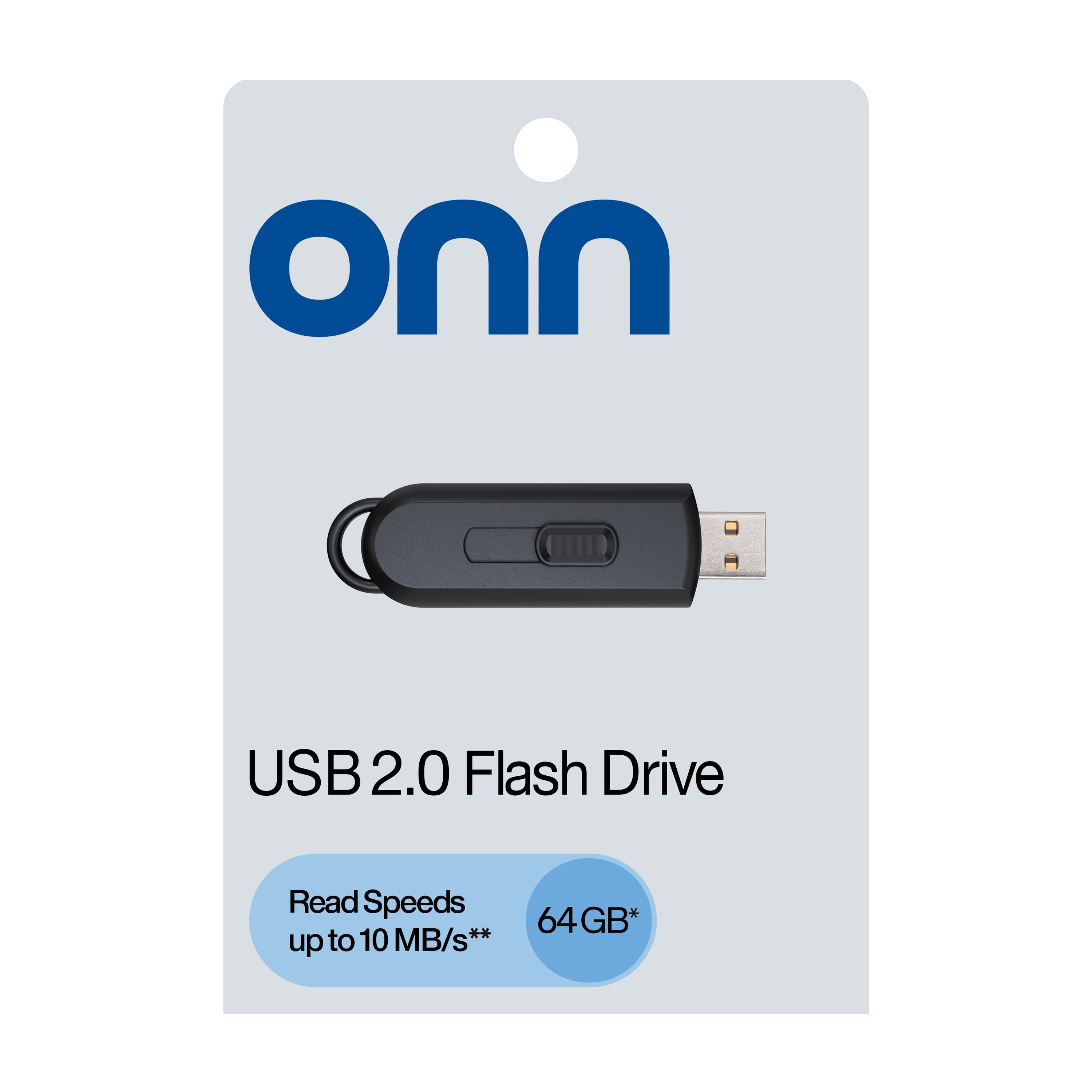 onn 64GB USB 2.0 Flash Drive, Convenient, Retractable Design, Ample Storage