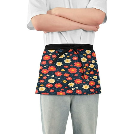 

Yayeee Waist Apron with Pockets for Cooking Waterproof Half Server Aprons Red Floral