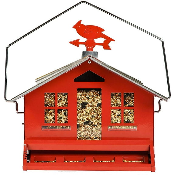 Perky-Pet 338 Squirrel-Be-Gone II Country House Bird Feeder with Weathervane, 8 lb, Red